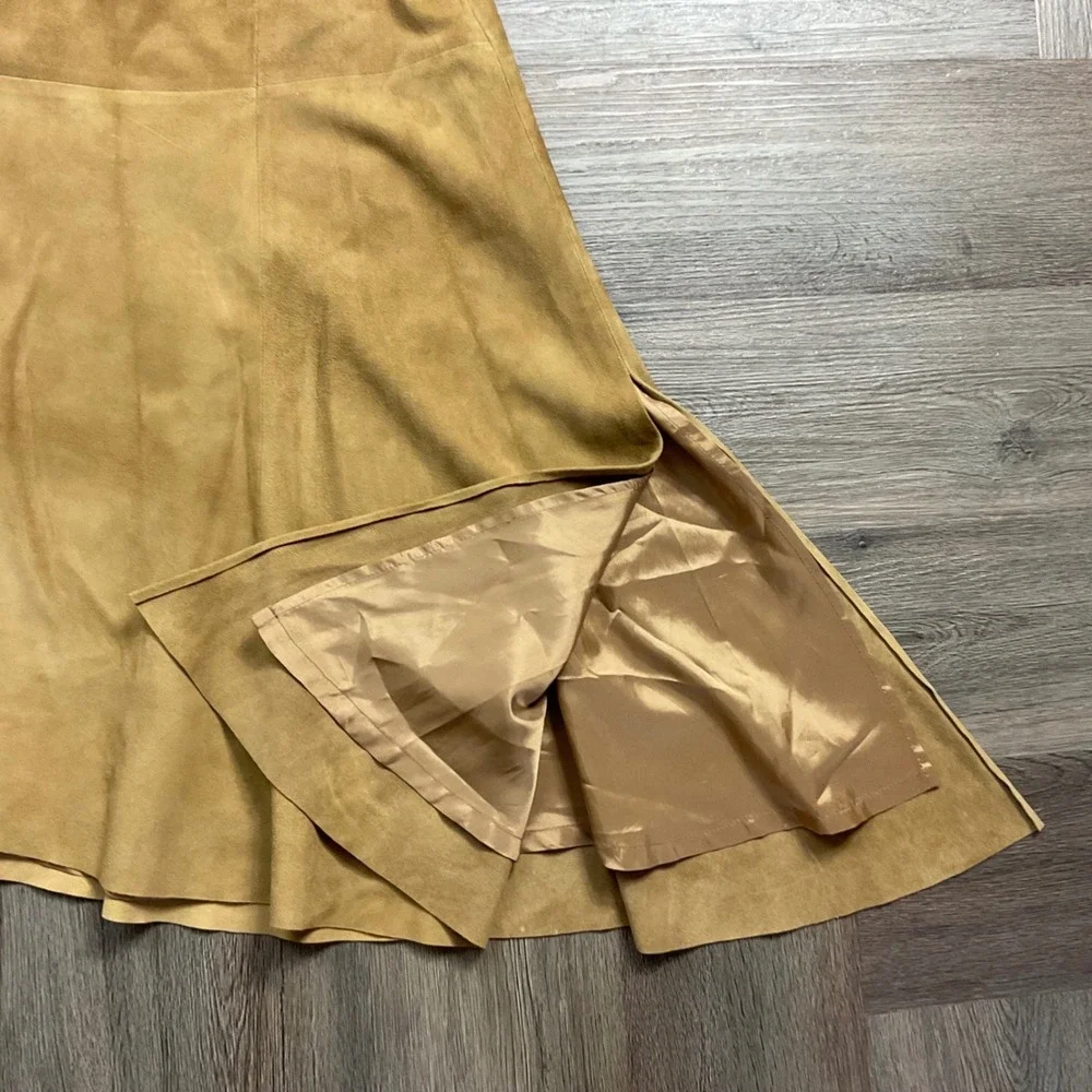 Vintage Y2K Armani‎ Exchange Genuine Suede Asymmetrical Hem Skirt 4 Camel Tan